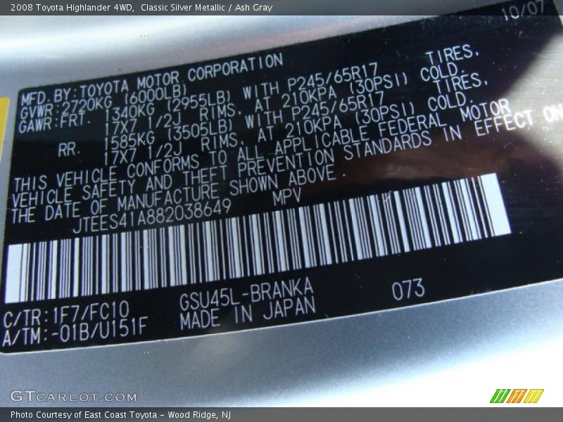Classic Silver Metallic / Ash Gray 2008 Toyota Highlander 4WD