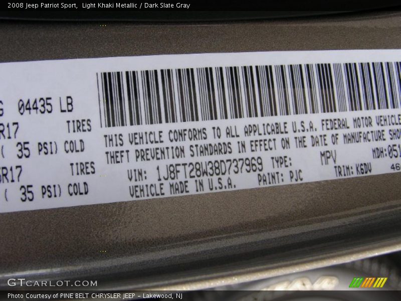 Light Khaki Metallic / Dark Slate Gray 2008 Jeep Patriot Sport