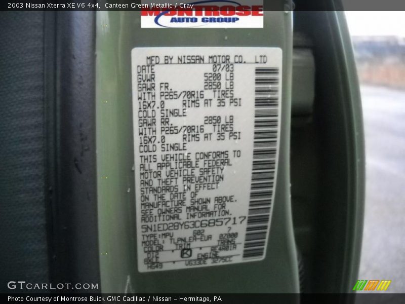 Canteen Green Metallic / Gray 2003 Nissan Xterra XE V6 4x4