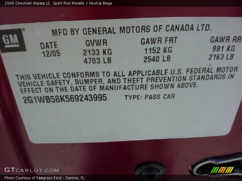Sport Red Metallic / Neutral Beige 2006 Chevrolet Impala LS