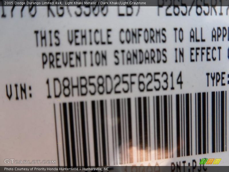 Light Khaki Metallic / Dark Khaki/Light Graystone 2005 Dodge Durango Limited 4x4