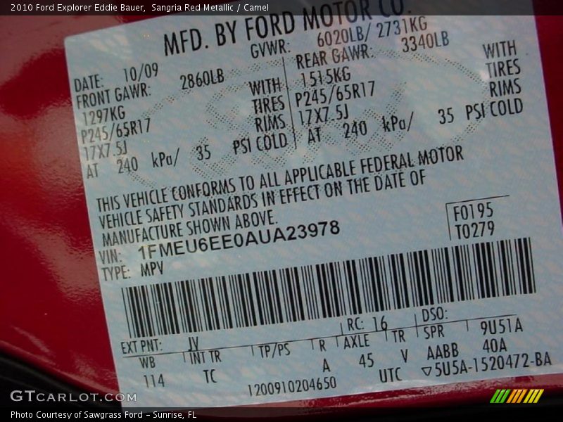 Sangria Red Metallic / Camel 2010 Ford Explorer Eddie Bauer