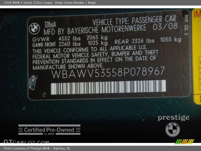 Deep Green Metallic / Beige 2008 BMW 3 Series 328xi Coupe