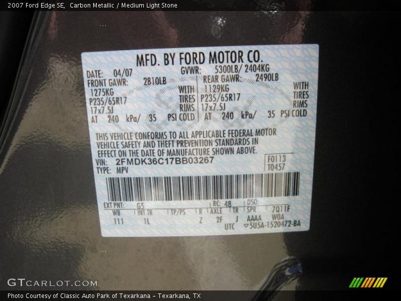 Carbon Metallic / Medium Light Stone 2007 Ford Edge SE