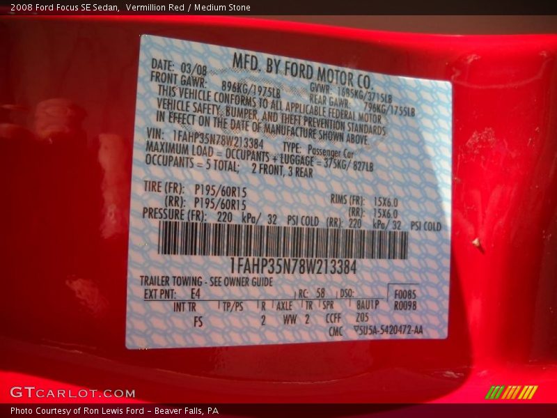 Vermillion Red / Medium Stone 2008 Ford Focus SE Sedan