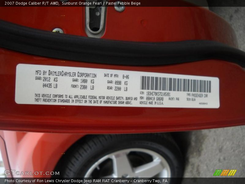 Sunburst Orange Pearl / Pastel Pebble Beige 2007 Dodge Caliber R/T AWD