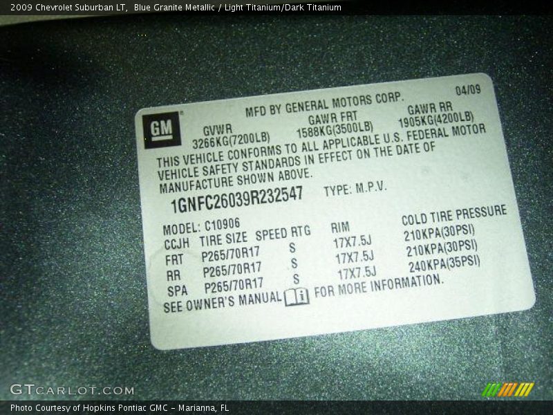 Blue Granite Metallic / Light Titanium/Dark Titanium 2009 Chevrolet Suburban LT