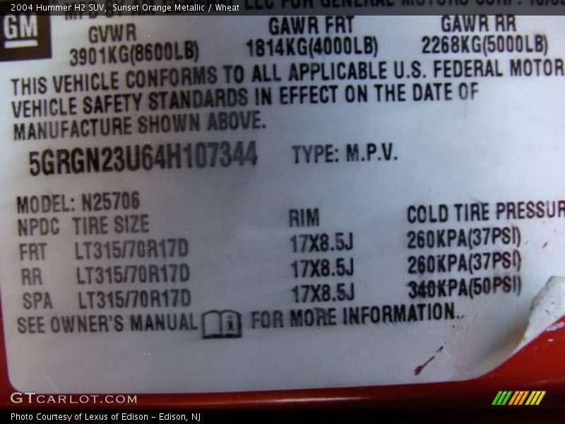 Sunset Orange Metallic / Wheat 2004 Hummer H2 SUV