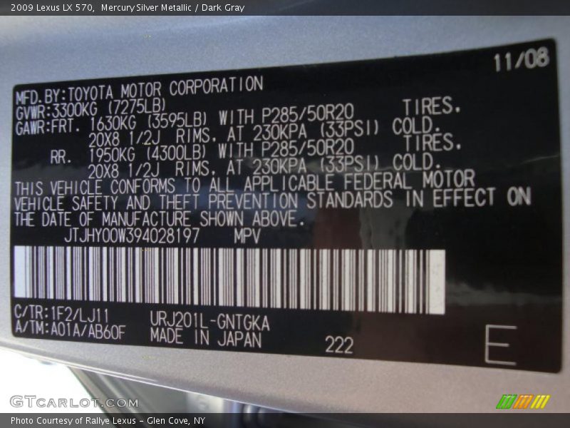 Mercury Silver Metallic / Dark Gray 2009 Lexus LX 570