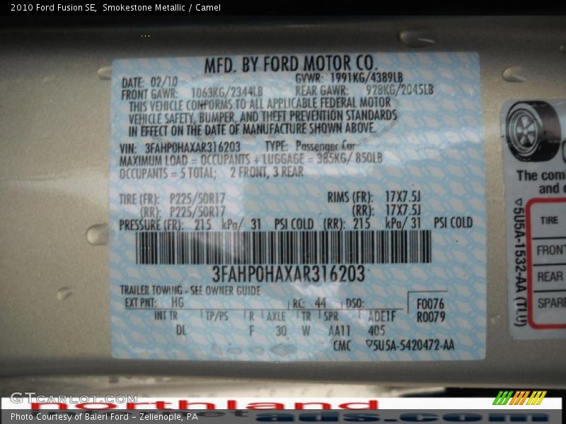 Smokestone Metallic / Camel 2010 Ford Fusion SE