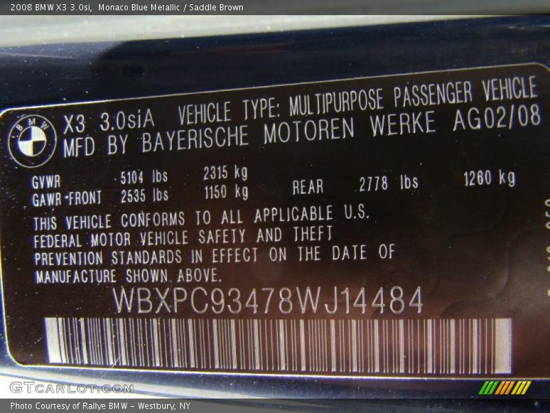 Monaco Blue Metallic / Saddle Brown 2008 BMW X3 3.0si