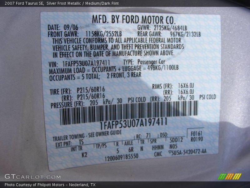Silver Frost Metallic / Medium/Dark Flint 2007 Ford Taurus SE