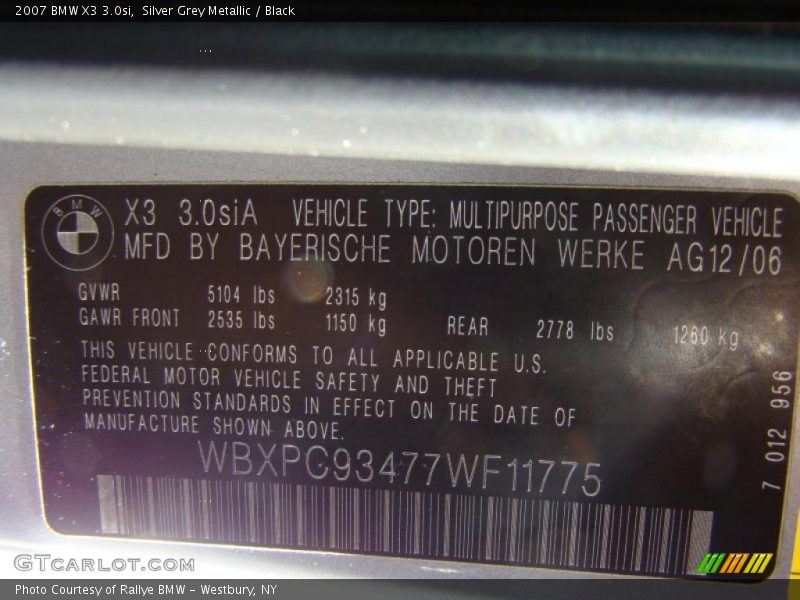 Silver Grey Metallic / Black 2007 BMW X3 3.0si
