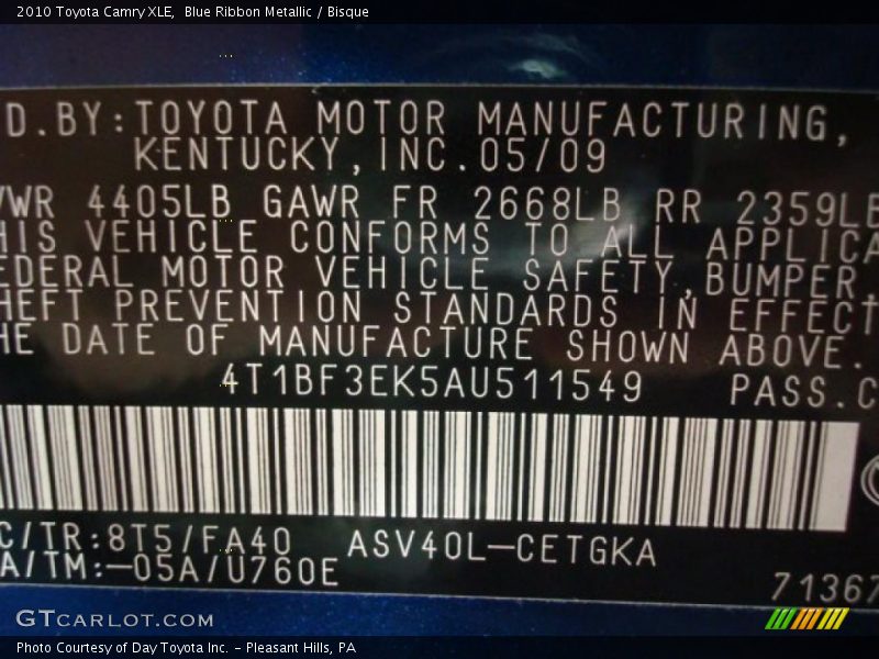 Blue Ribbon Metallic / Bisque 2010 Toyota Camry XLE