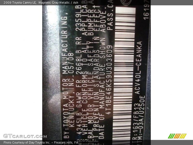 Magnetic Gray Metallic / Ash 2009 Toyota Camry LE