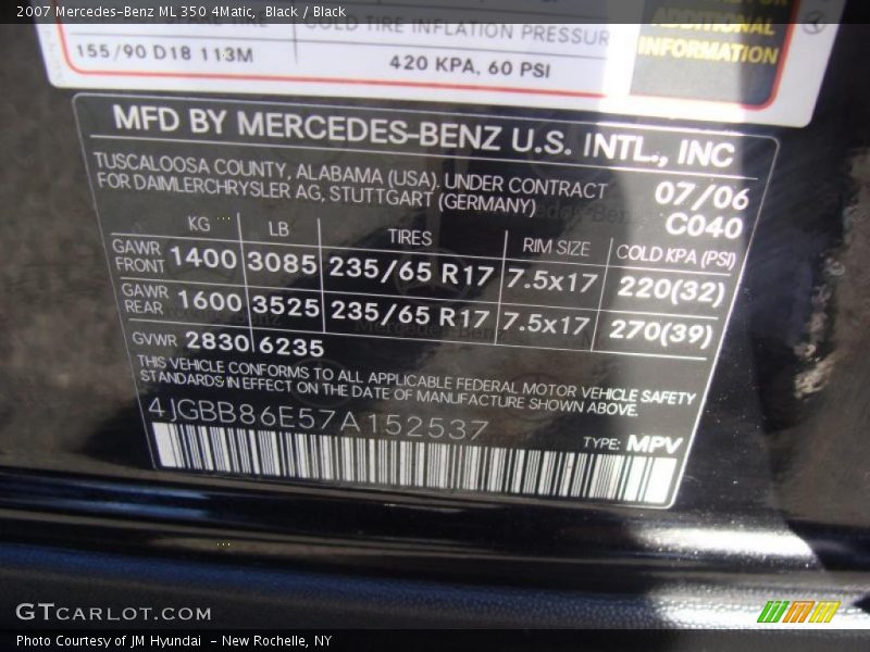 Black / Black 2007 Mercedes-Benz ML 350 4Matic