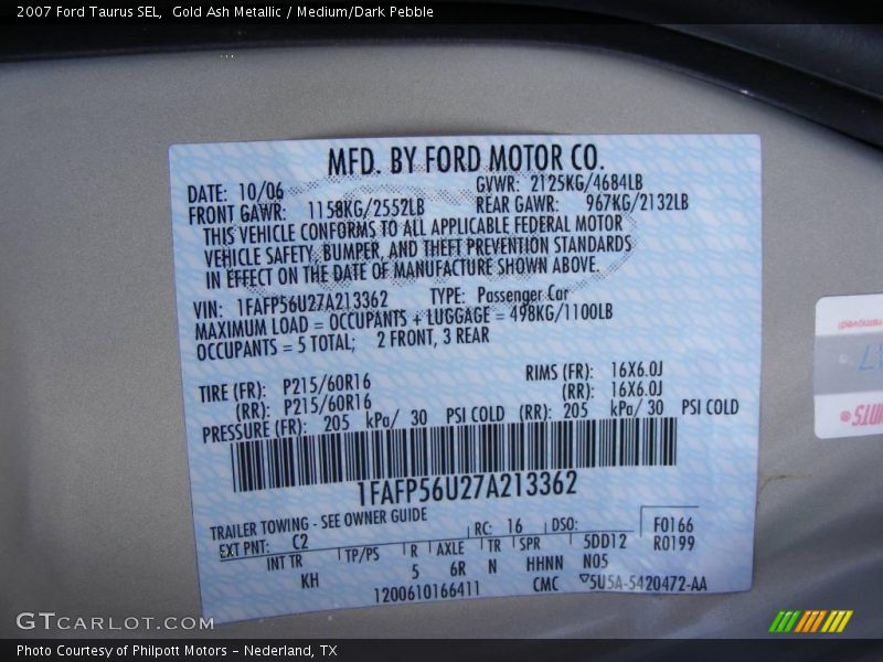 Gold Ash Metallic / Medium/Dark Pebble 2007 Ford Taurus SEL
