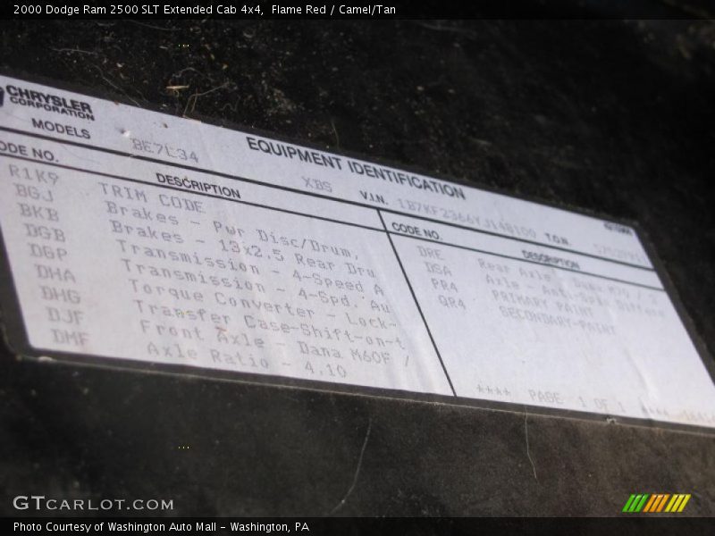 Flame Red / Camel/Tan 2000 Dodge Ram 2500 SLT Extended Cab 4x4