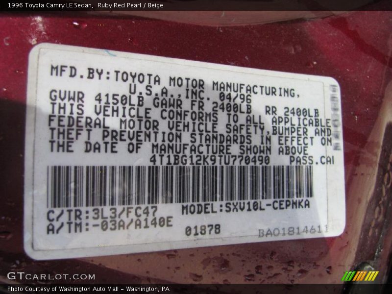 Ruby Red Pearl / Beige 1996 Toyota Camry LE Sedan