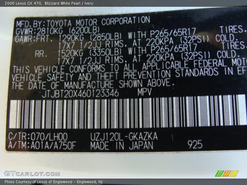 Blizzard White Pearl / Ivory 2006 Lexus GX 470