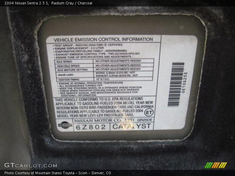 Radium Gray / Charcoal 2004 Nissan Sentra 2.5 S
