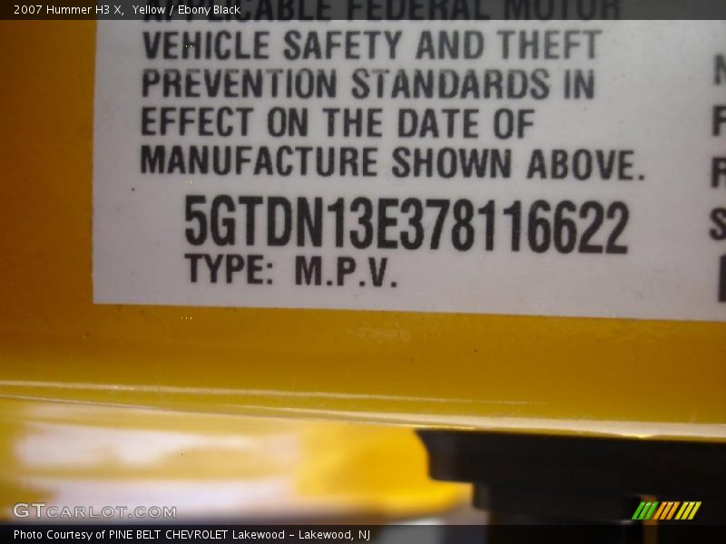 Yellow / Ebony Black 2007 Hummer H3 X