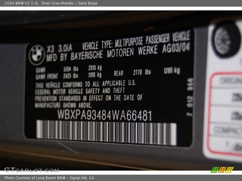 Silver Grey Metallic / Sand Beige 2004 BMW X3 3.0i