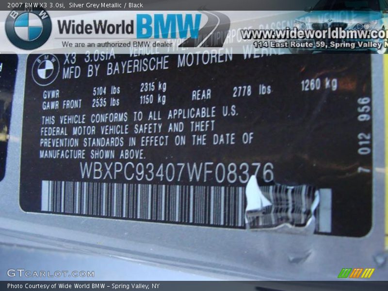 Silver Grey Metallic / Black 2007 BMW X3 3.0si