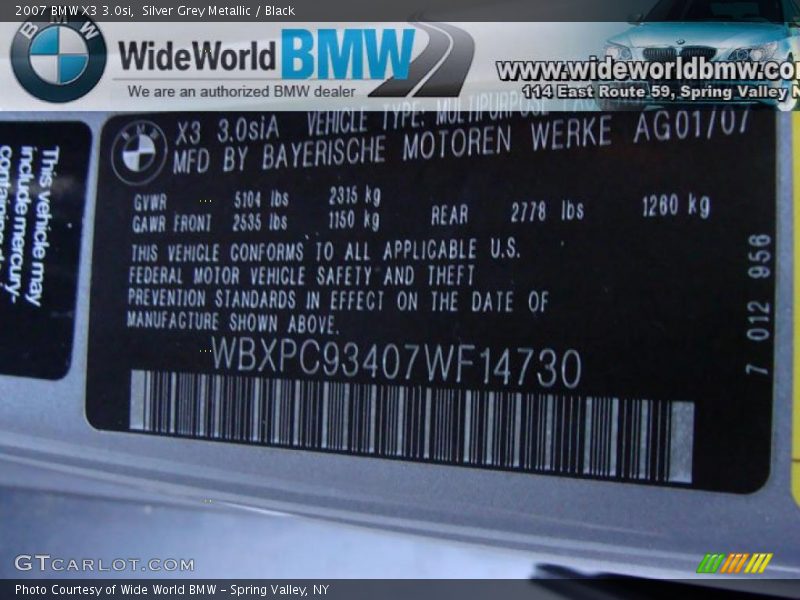 Silver Grey Metallic / Black 2007 BMW X3 3.0si