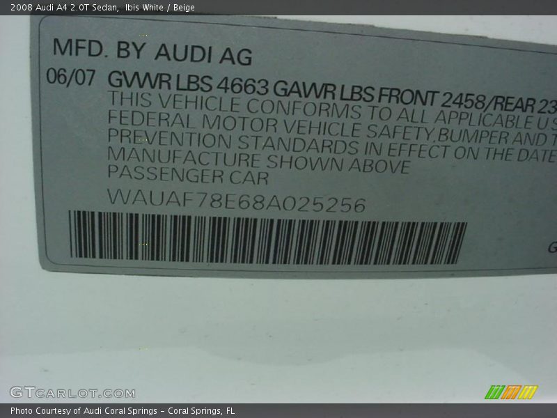 Ibis White / Beige 2008 Audi A4 2.0T Sedan