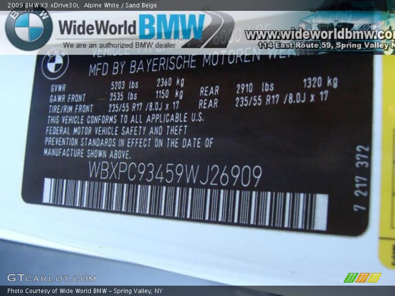 Alpine White / Sand Beige 2009 BMW X3 xDrive30i
