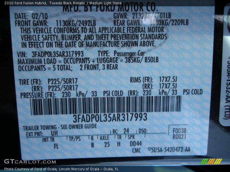 Tuxedo Black Metallic / Medium Light Stone 2010 Ford Fusion Hybrid
