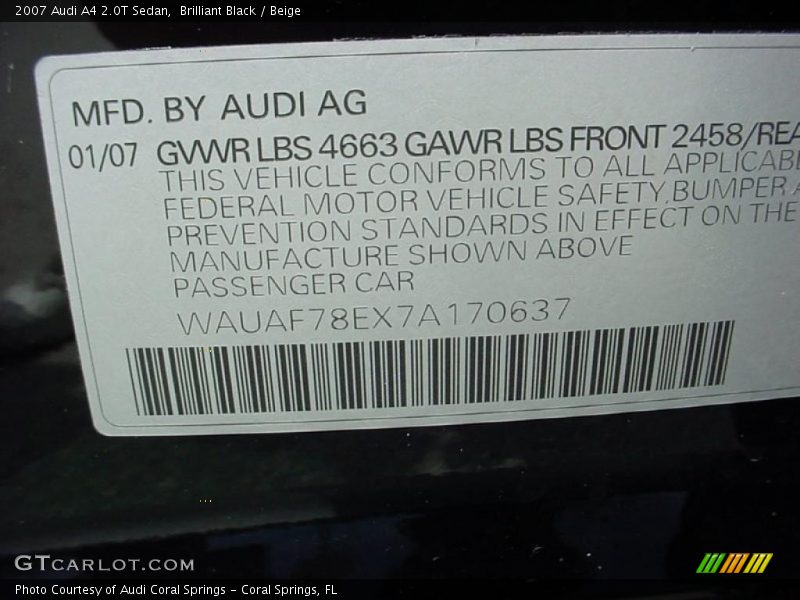 Brilliant Black / Beige 2007 Audi A4 2.0T Sedan