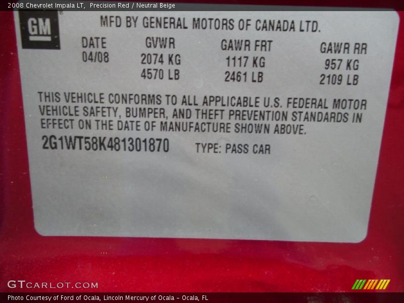 Precision Red / Neutral Beige 2008 Chevrolet Impala LT