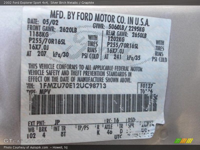 Silver Birch Metallic / Graphite 2002 Ford Explorer Sport 4x4