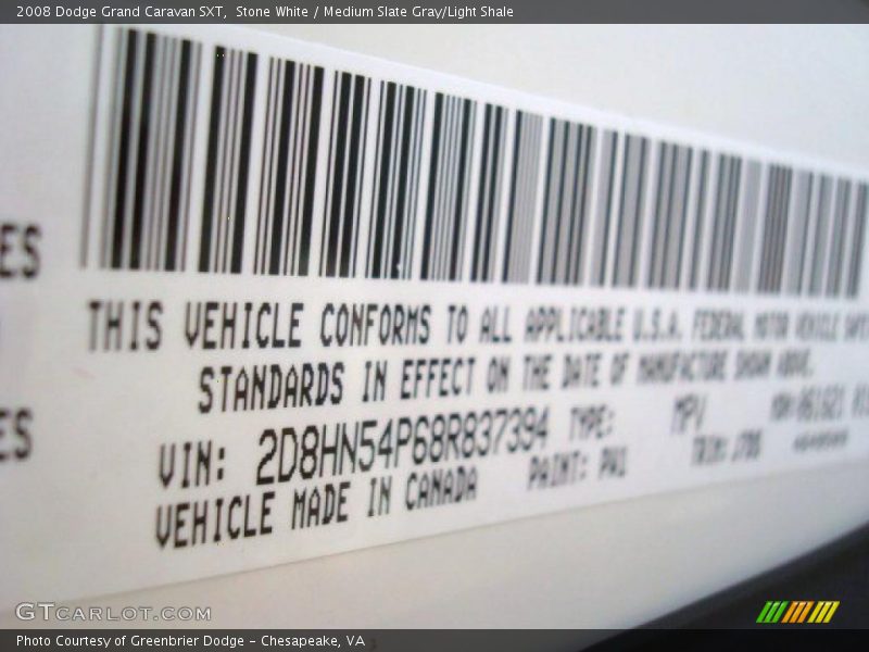 Stone White / Medium Slate Gray/Light Shale 2008 Dodge Grand Caravan SXT