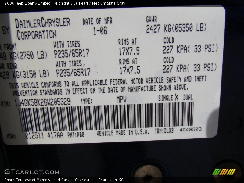 Midnight Blue Pearl / Medium Slate Gray 2006 Jeep Liberty Limited