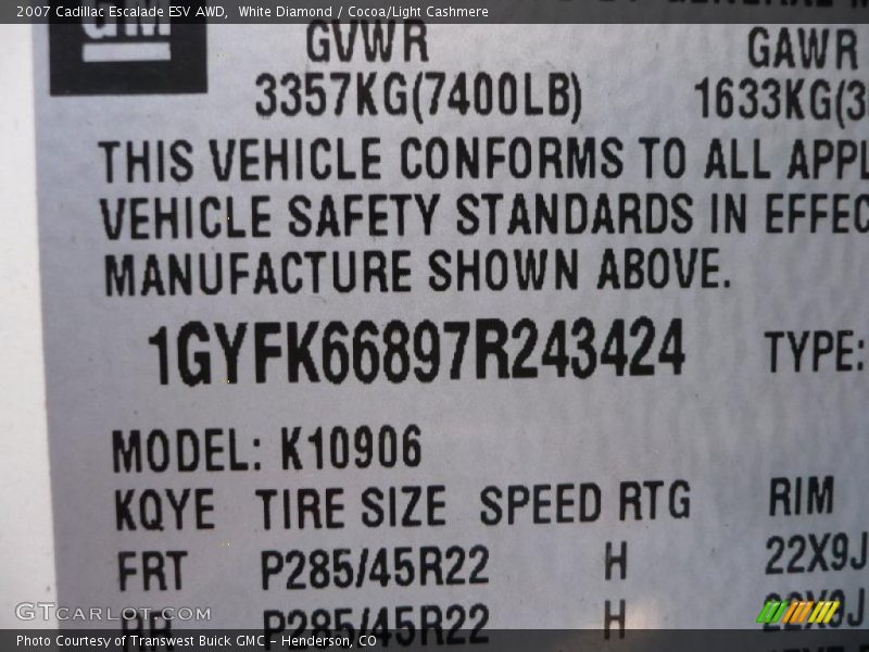 White Diamond / Cocoa/Light Cashmere 2007 Cadillac Escalade ESV AWD