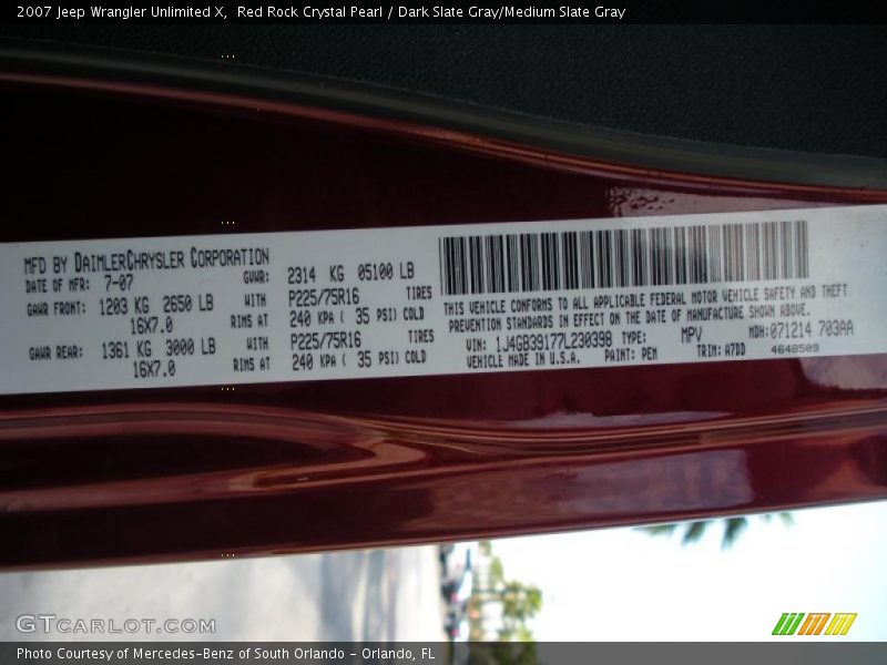 Red Rock Crystal Pearl / Dark Slate Gray/Medium Slate Gray 2007 Jeep Wrangler Unlimited X