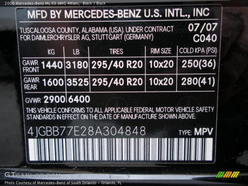 Black / Black 2008 Mercedes-Benz ML 63 AMG 4Matic