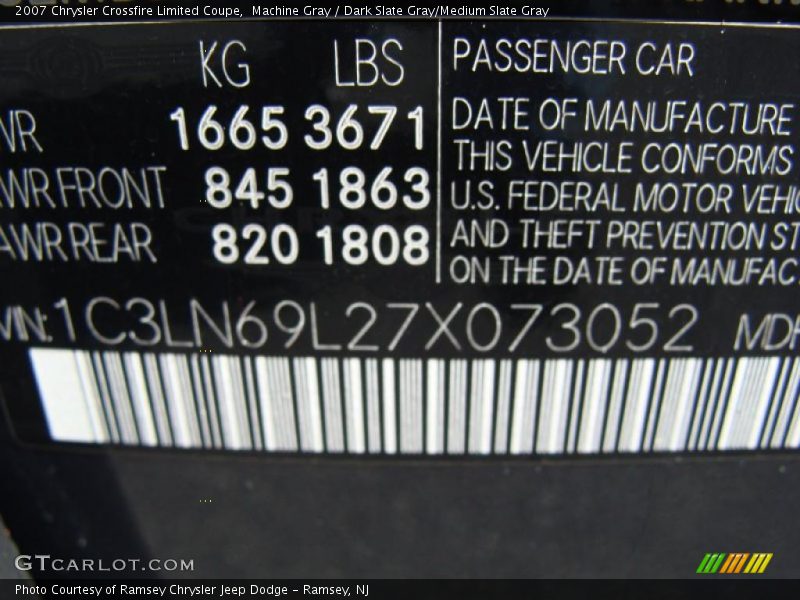 Machine Gray / Dark Slate Gray/Medium Slate Gray 2007 Chrysler Crossfire Limited Coupe