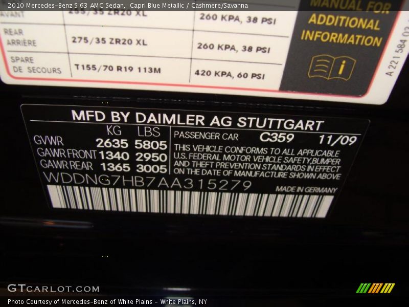 Capri Blue Metallic / Cashmere/Savanna 2010 Mercedes-Benz S 63 AMG Sedan