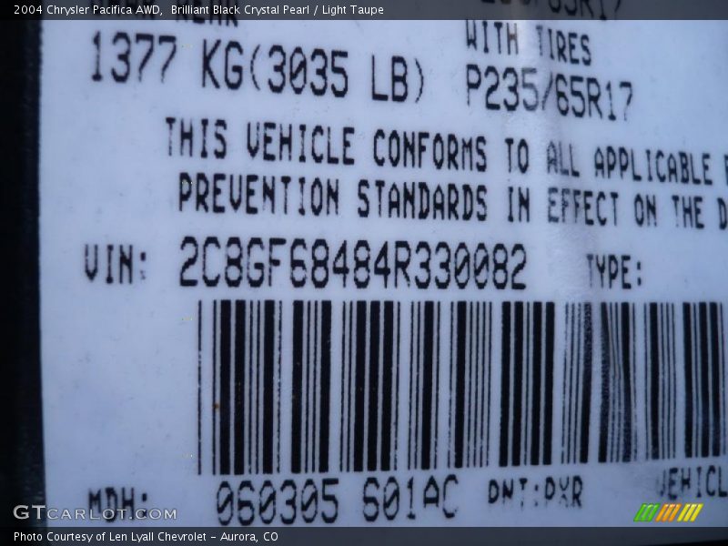 Brilliant Black Crystal Pearl / Light Taupe 2004 Chrysler Pacifica AWD