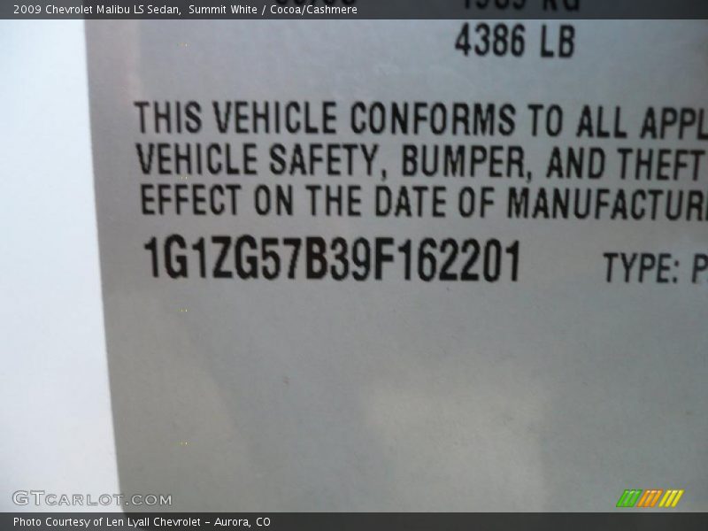 Summit White / Cocoa/Cashmere 2009 Chevrolet Malibu LS Sedan