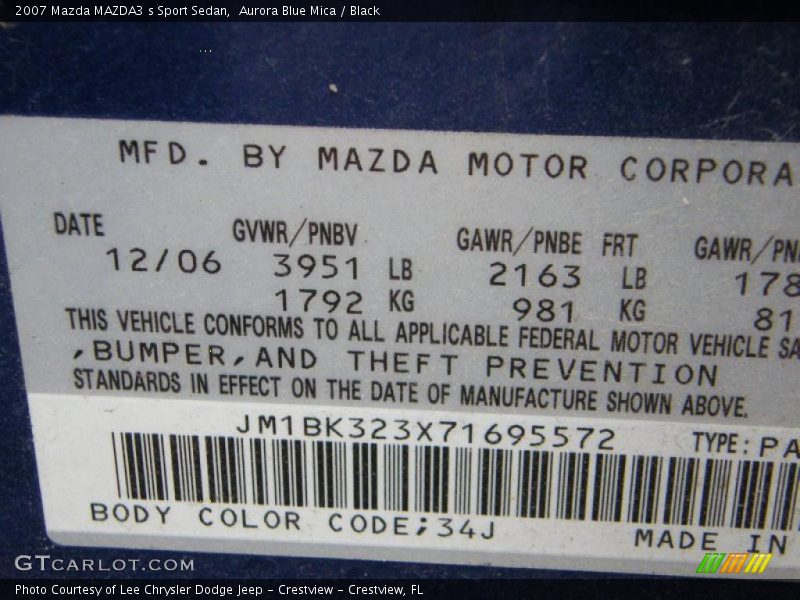 Aurora Blue Mica / Black 2007 Mazda MAZDA3 s Sport Sedan