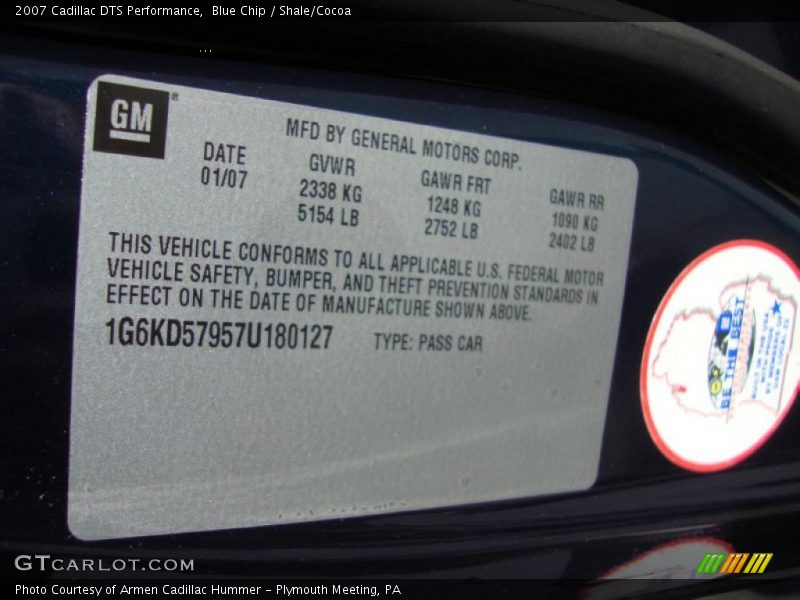 Blue Chip / Shale/Cocoa 2007 Cadillac DTS Performance