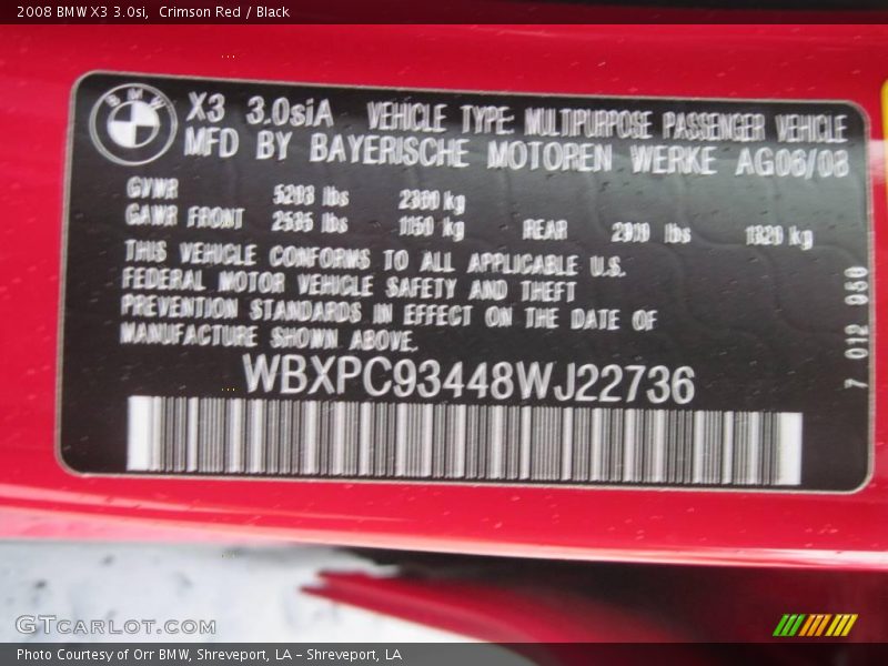 Crimson Red / Black 2008 BMW X3 3.0si