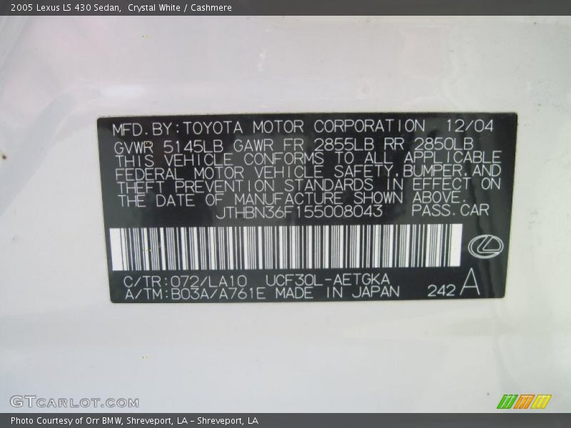 Crystal White / Cashmere 2005 Lexus LS 430 Sedan