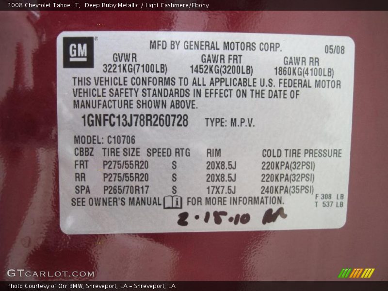 Deep Ruby Metallic / Light Cashmere/Ebony 2008 Chevrolet Tahoe LT