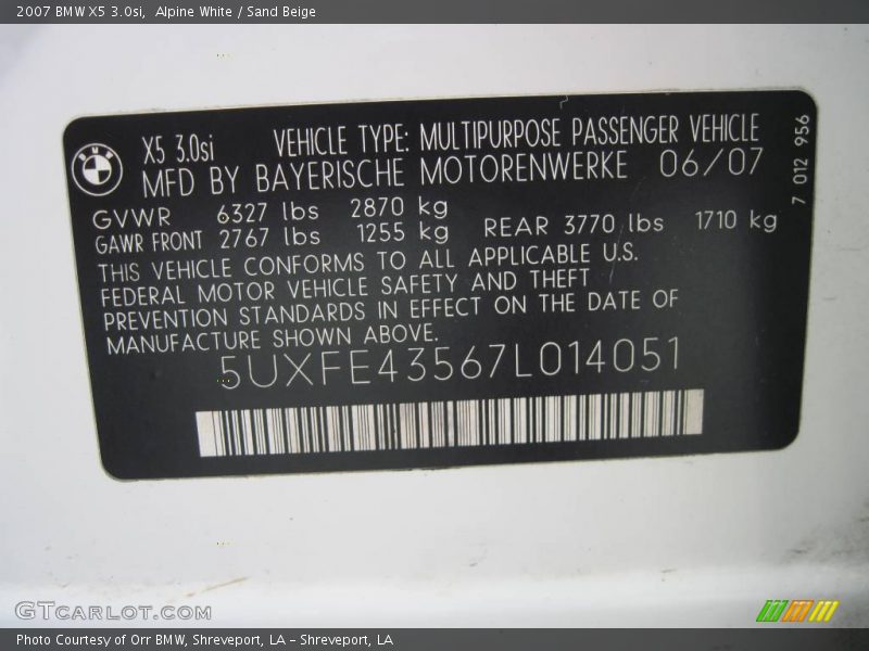 Alpine White / Sand Beige 2007 BMW X5 3.0si